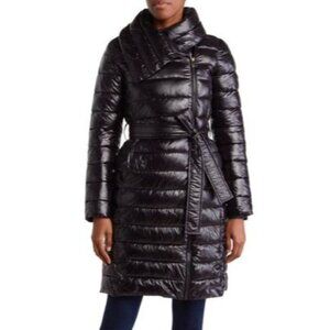 Via Spiga Asymmetrical Zip Front Faux Down Puffer XS FLAW